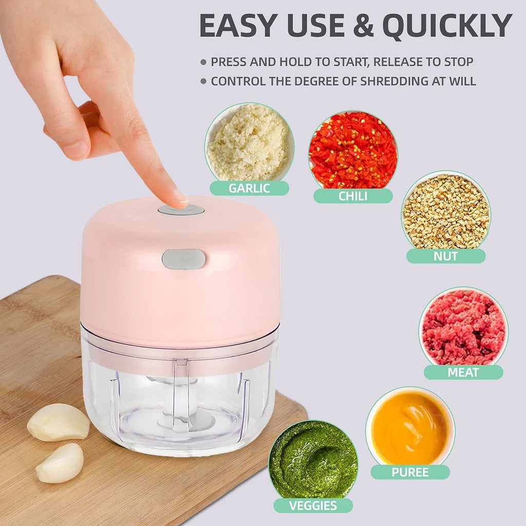 100ml Mini Food Processor for Meat, Onions, Vegetable Chopper, Wireless Electric Garlic Chopper, Fine Stainless Steel Blade