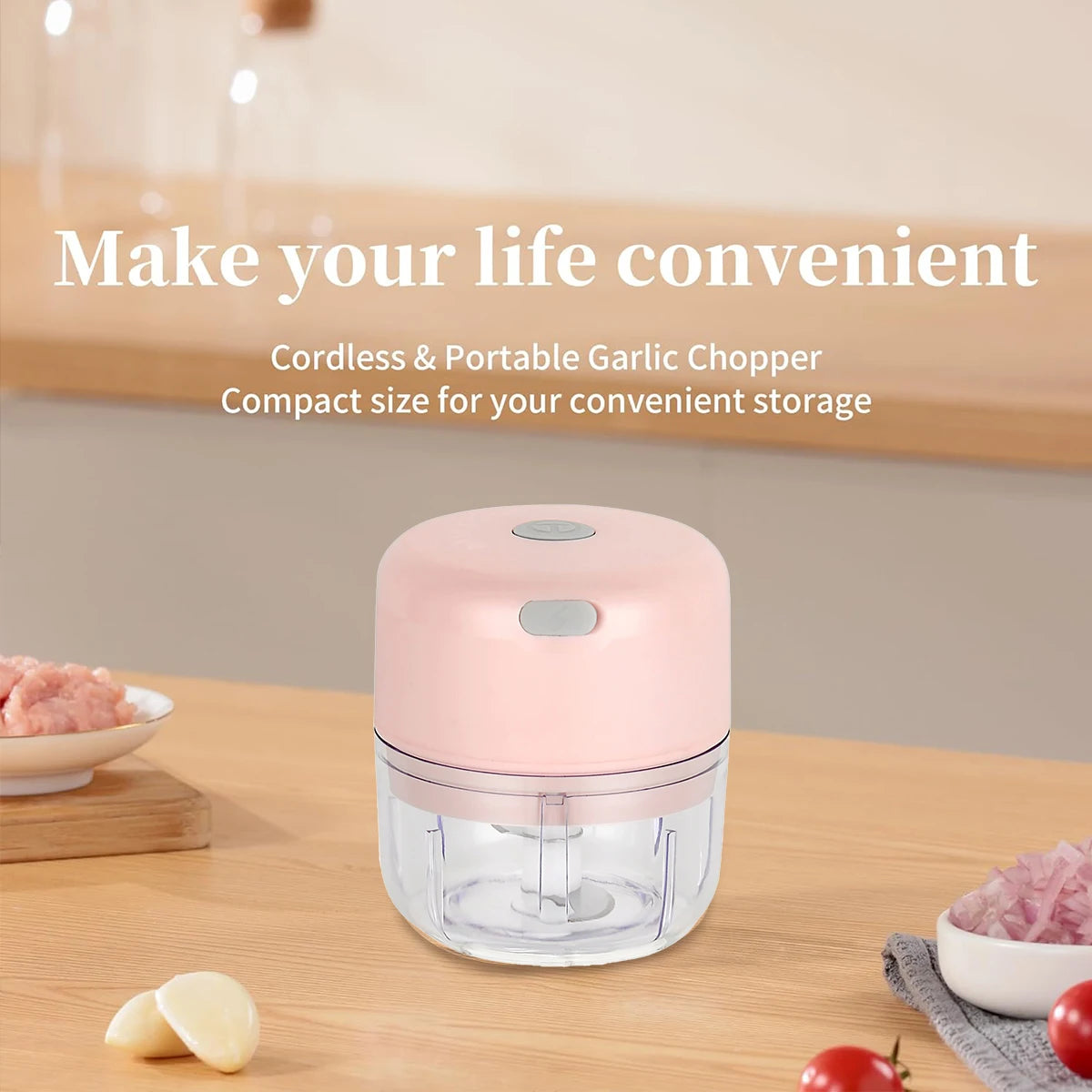 100ml Mini Food Processor for Meat, Onions, Vegetable Chopper, Wireless Electric Garlic Chopper, Fine Stainless Steel Blade