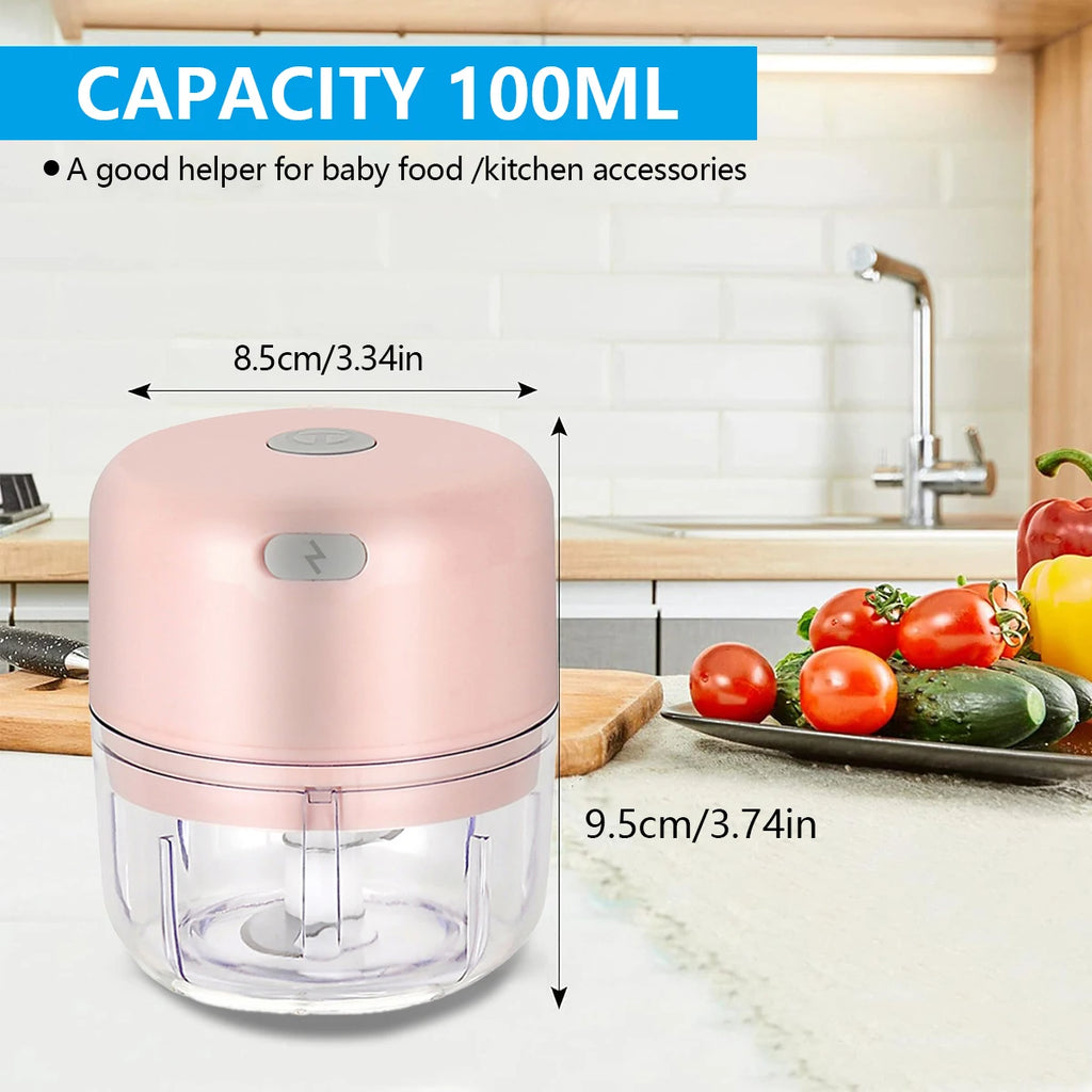 100ml Mini Food Processor for Meat, Onions, Vegetable Chopper, Wireless Electric Garlic Chopper, Fine Stainless Steel Blade