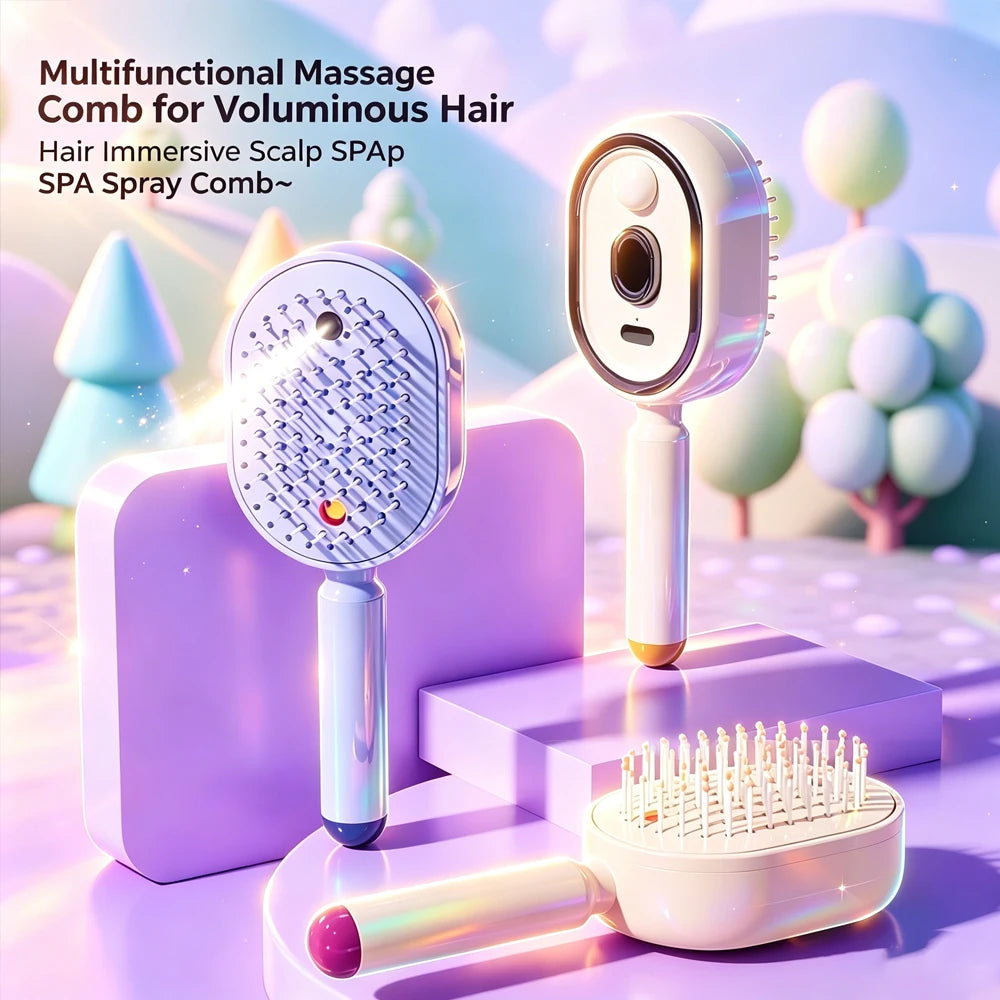 3 in 1 Electric Spray Air Cushions Massage Comb Self Cleaning Steam Essential Oil Brush Rechargeable Spray Scalp Massager Combs