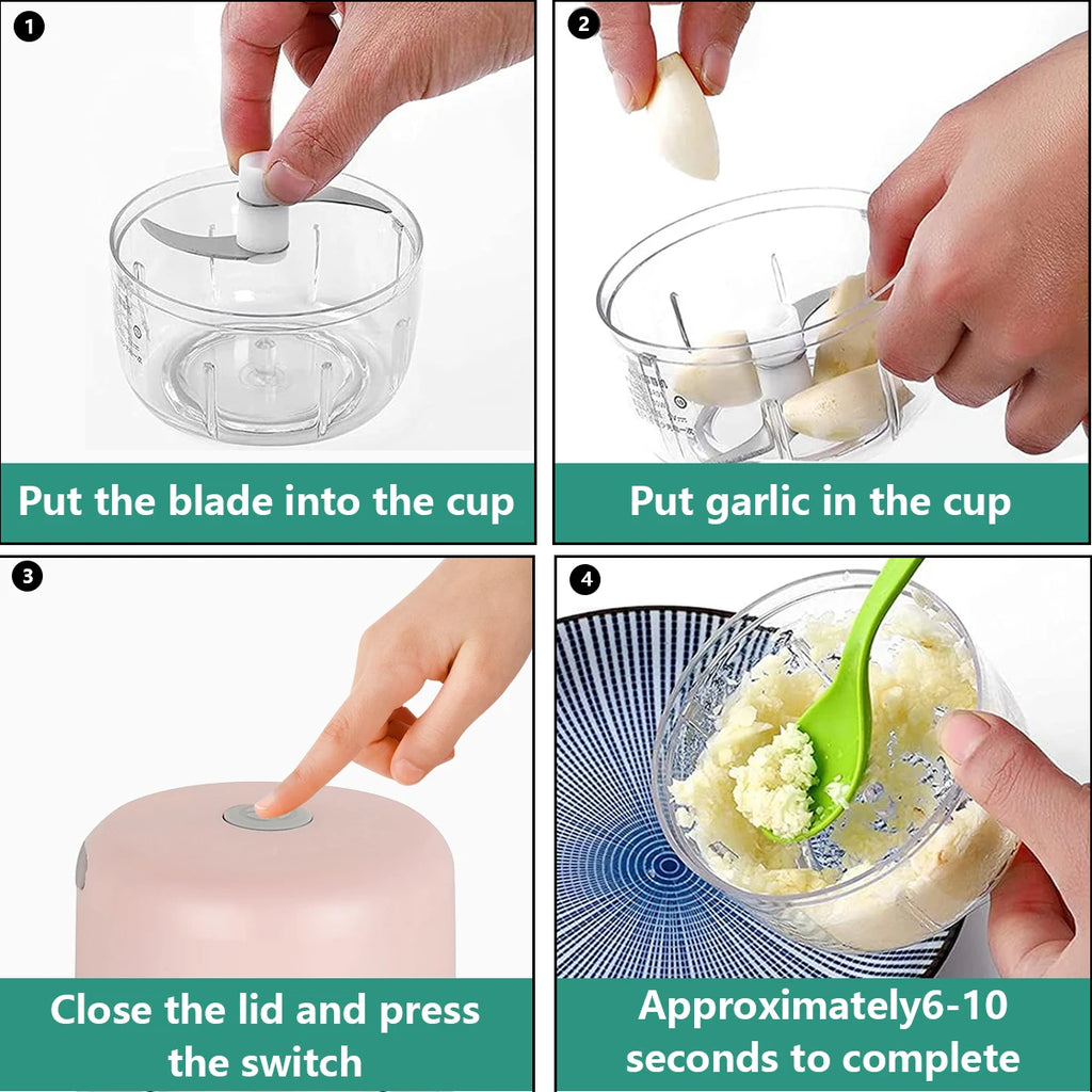 100ml Mini Food Processor for Meat, Onions, Vegetable Chopper, Wireless Electric Garlic Chopper, Fine Stainless Steel Blade
