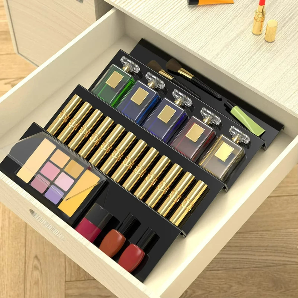 1/2/4PCS Spice Drawer Organizer Adjustable  Seasoning Organizer Acrylic Spice Jars Rack Tray Expandable Cabinet Kitchen Shelves
